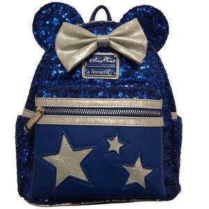 Disney Parks Wish Loungefly Blue Sequin Mini Backpack Stars Wishes Come True New